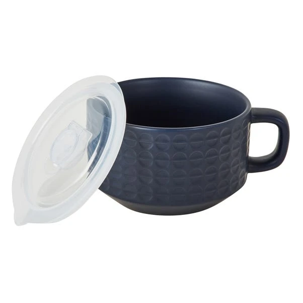 Navy Embossed Ceramic Soup Mug 2 Navy Embossed Ceramic Soup Mug - Image 2
