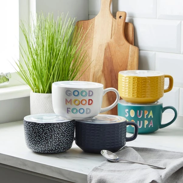 Navy Embossed Ceramic Soup Mug 4 Navy Embossed Ceramic Soup Mug - Image 4