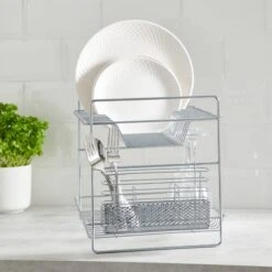 2 Tier Chrome Dish Drainer And Cutlery Holder