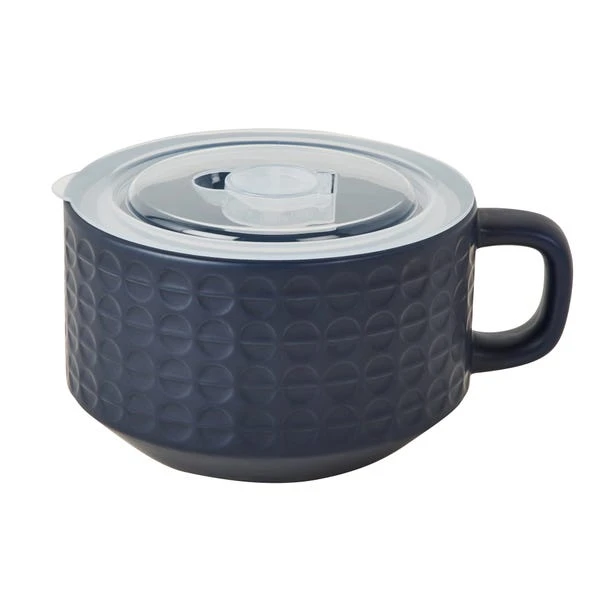 Navy Embossed Ceramic Soup Mug 1 Navy Embossed Ceramic Soup Mug
