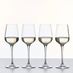 Set Of 4 Connoisseur Crystal Glass White Wine Glasses