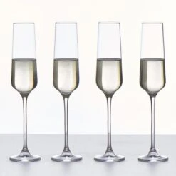 Set Of 4 Connoisseur Crystal Glass Champagne Flute Glasses