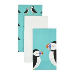 Set Of 3 Puffin Tea Towels