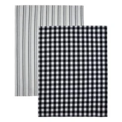 Woven Pack Of 2 Tea Towels Monochrome