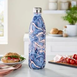1L Water Flask, Navy And Pink Marble
