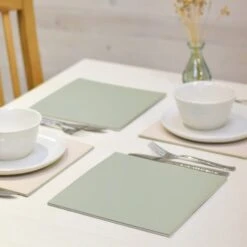 Set Of 4 Reversible Sage Faux Leather Placemats