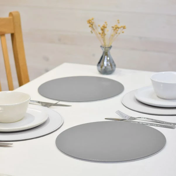 Set Of 4 Reversible Grey Faux Leather Placemats 2 Set Of 4 Reversible Grey Faux Leather Placemats - Image 2