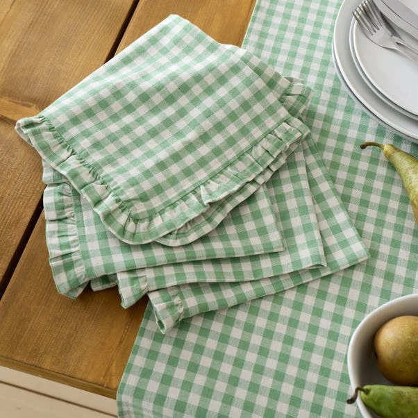 Linford Set Of 4 Green Check Frill Napkins 1 Linford Set Of 4 Green Check Frill Napkins