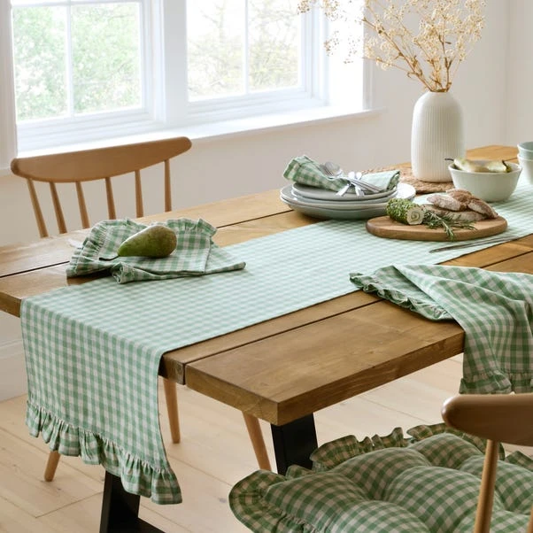 Linford Set Of 4 Green Check Frill Napkins 2 Linford Set Of 4 Green Check Frill Napkins - Image 2
