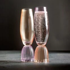 Set Of 2 Florence Lilac & Apricot Flute Glasses