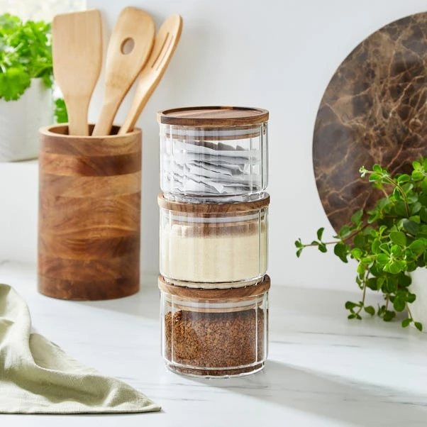 Acacia Ribbed Glass Stacker 1 Acacia Ribbed Glass Stacker