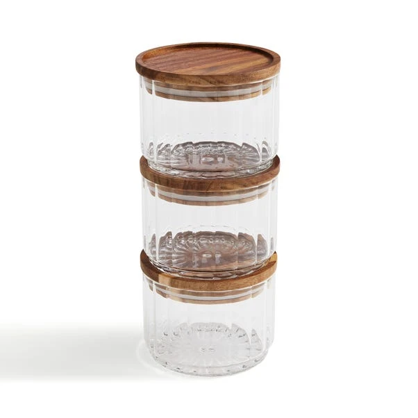 Acacia Ribbed Glass Stacker 2 Acacia Ribbed Glass Stacker - Image 2