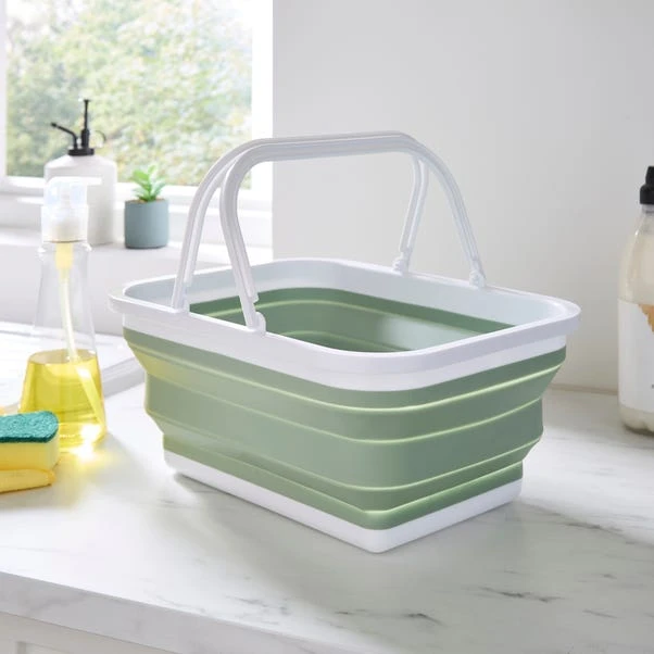Collapsible Cleaning Bowl With Handle Sage 1 Collapsible Cleaning Bowl With Handle Sage