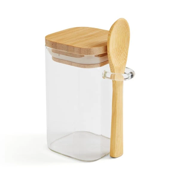Square Glass Storage Jar With Spoon 2 Square Glass Storage Jar With Spoon - Image 2