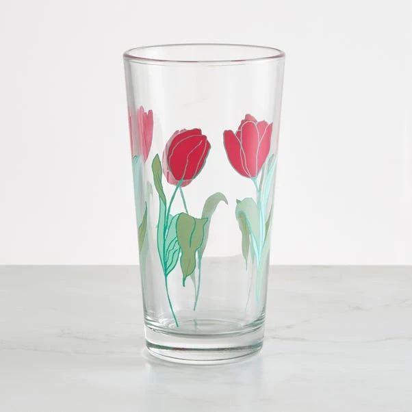 Magenta Tulip Decal Highball Glass 1 Magenta Tulip Decal Highball Glass