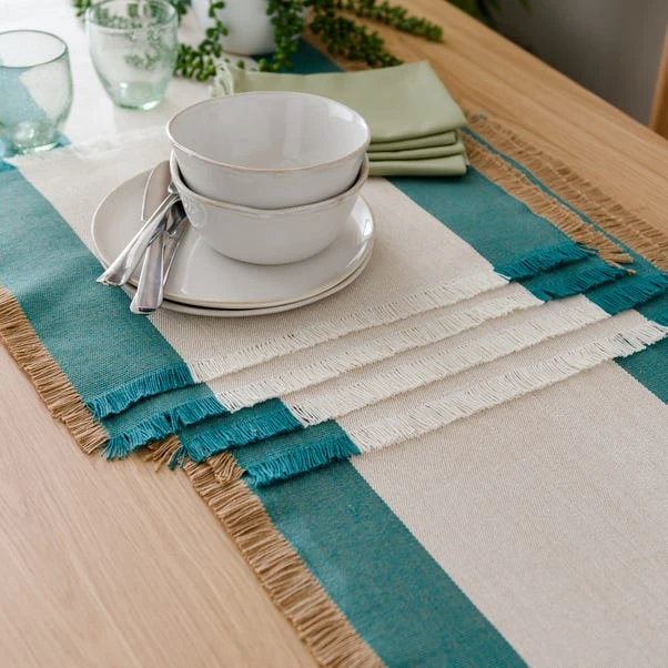 Set Of 2 Rib Stripe Green Border Cotton Placemats 1 Set Of 2 Rib Stripe Green Border Cotton Placemats