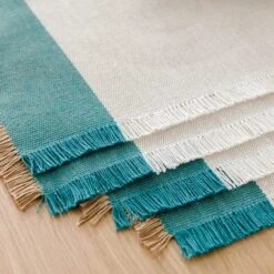 Set Of 2 Rib Stripe Green Border Cotton Placemats 7 Set Of 2 Rib Stripe Green Border Cotton Placemats -Online Tableware Store 30928599 alt03