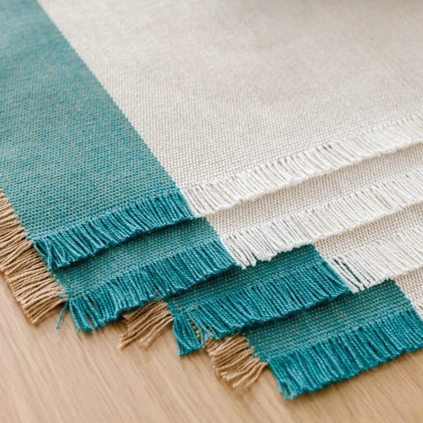 Set Of 2 Rib Stripe Green Border Cotton Placemats 4 Set Of 2 Rib Stripe Green Border Cotton Placemats - Image 4