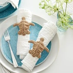 Set Of 2 Beaded Turtle Napkin Rings