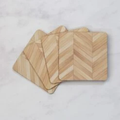 Set Of 4 Wood Effect Cork Back Coasters