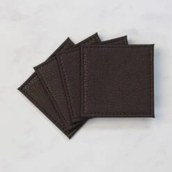 Set Of 4 Brown Faux Leather Coasters