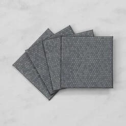 Set Of 4 Silver Honeycomb Faux Leather Coasters