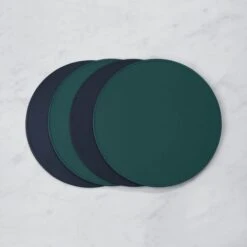 Set Of 4 Peacock & Navy Faux Leather Reversible Round Placemats