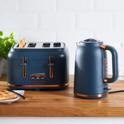 Dunelm Matt Navy Copper Kettle And Toaster Set